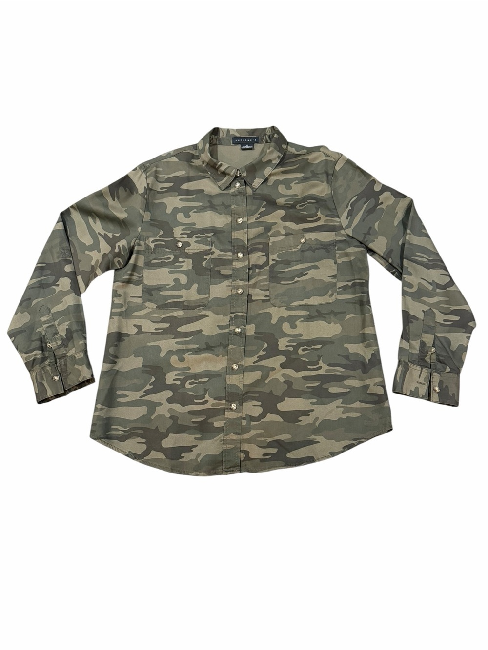 Sanctuary Camo Button Front Utility Shirt Lyocell Blend Size Medium‎